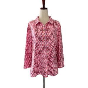 J. McLaughlin Catalina Cloth Popover 1/3 Button Geometric   Print Size XL